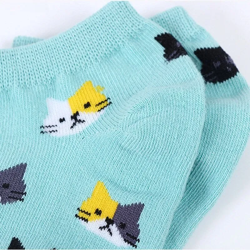 Anysox 5 Pairs One Size 5-9 Candy Color Kitten Summer Invisible Female Fashion Casual Cute Cartoon Short Cotton Ladies Dropship