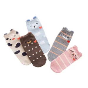 Anysox 5 Pairs One Size 5-9 Mixed Color Farm Animals Spring Summer Fashion Women Cotton Sox Cartoon Cute Girl Happy Funny Socks