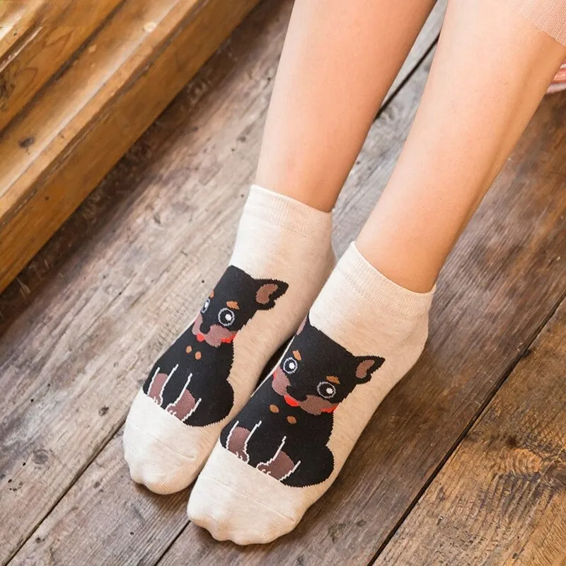 Anysox 5 Pairs One Size 5-9 Mixed Color Farm Animals Spring Summer Fashion Women Cotton Sox Cartoon Cute Girl Happy Funny Socks