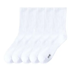 Anysox 5 Pairs Size 10-14 Fashion Socks High Quality Office Sports Business Long Socks Cotton Solid Colors Skateboard Knitted Casual  White