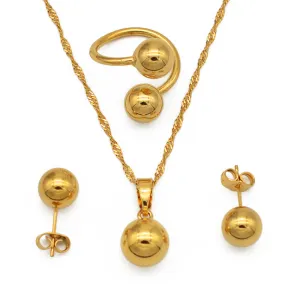 Bead Necklace Earrings Ring -Trendy Charm Round Ball Jewelry sets