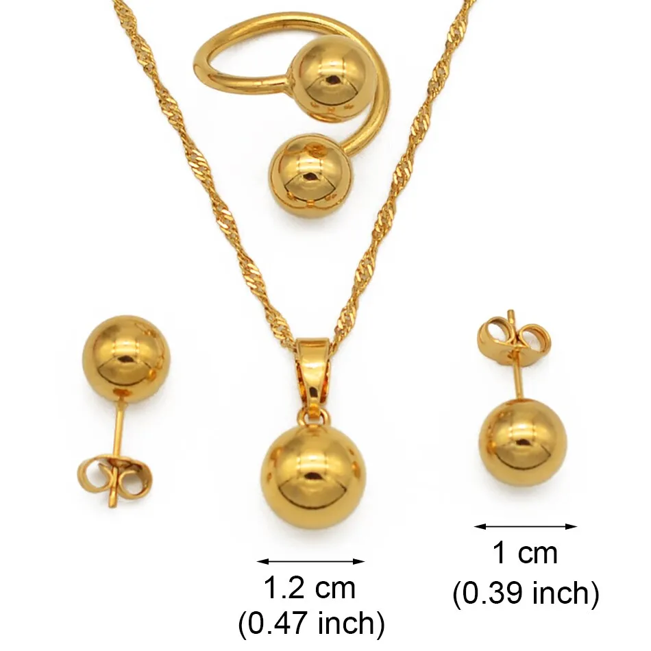Bead Necklace Earrings Ring -Trendy Charm Round Ball Jewelry sets