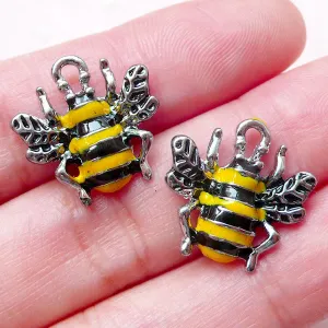 Bee Enamel Charms (2pcs / 17mm x 17mm / Black & Yellow) Insect Jewellery Bracelet Pendant Necklace Bangle Favor Charm Wine Charm CHM1414