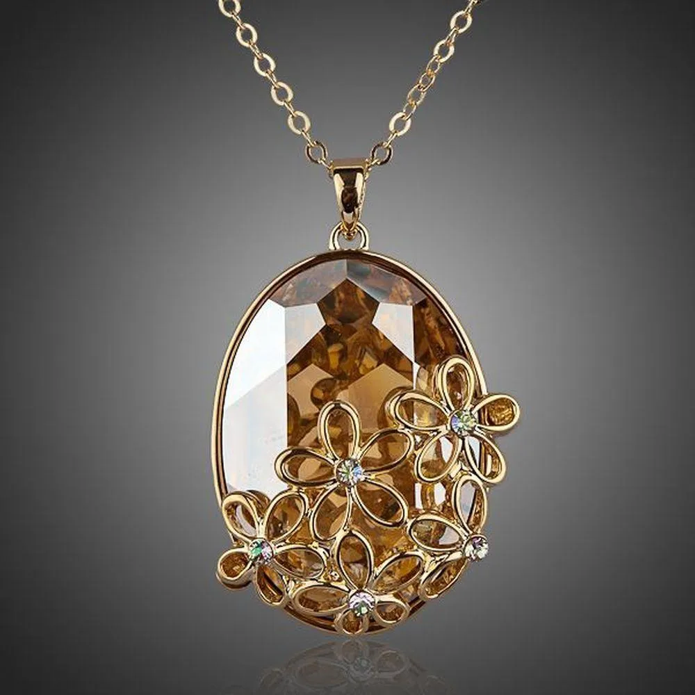 Big Oval Champagne Crystal Flower Necklace