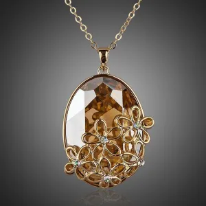 Big Oval Champagne Crystal Flower Necklace