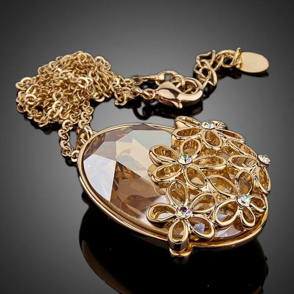 Big Oval Champagne Crystal Flower Necklace