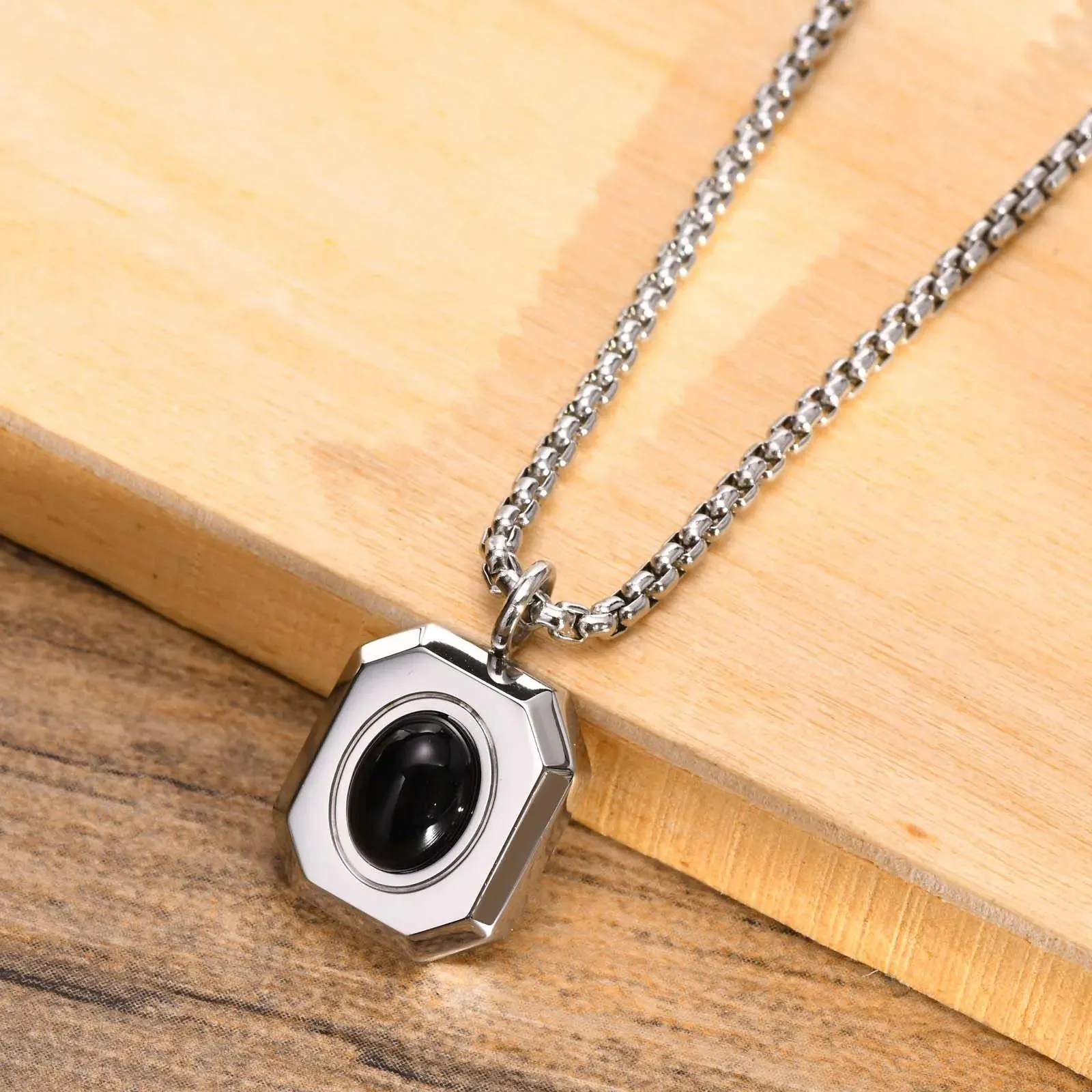 Black Square Necklaces for Men Jewelry, Geometric Pendant