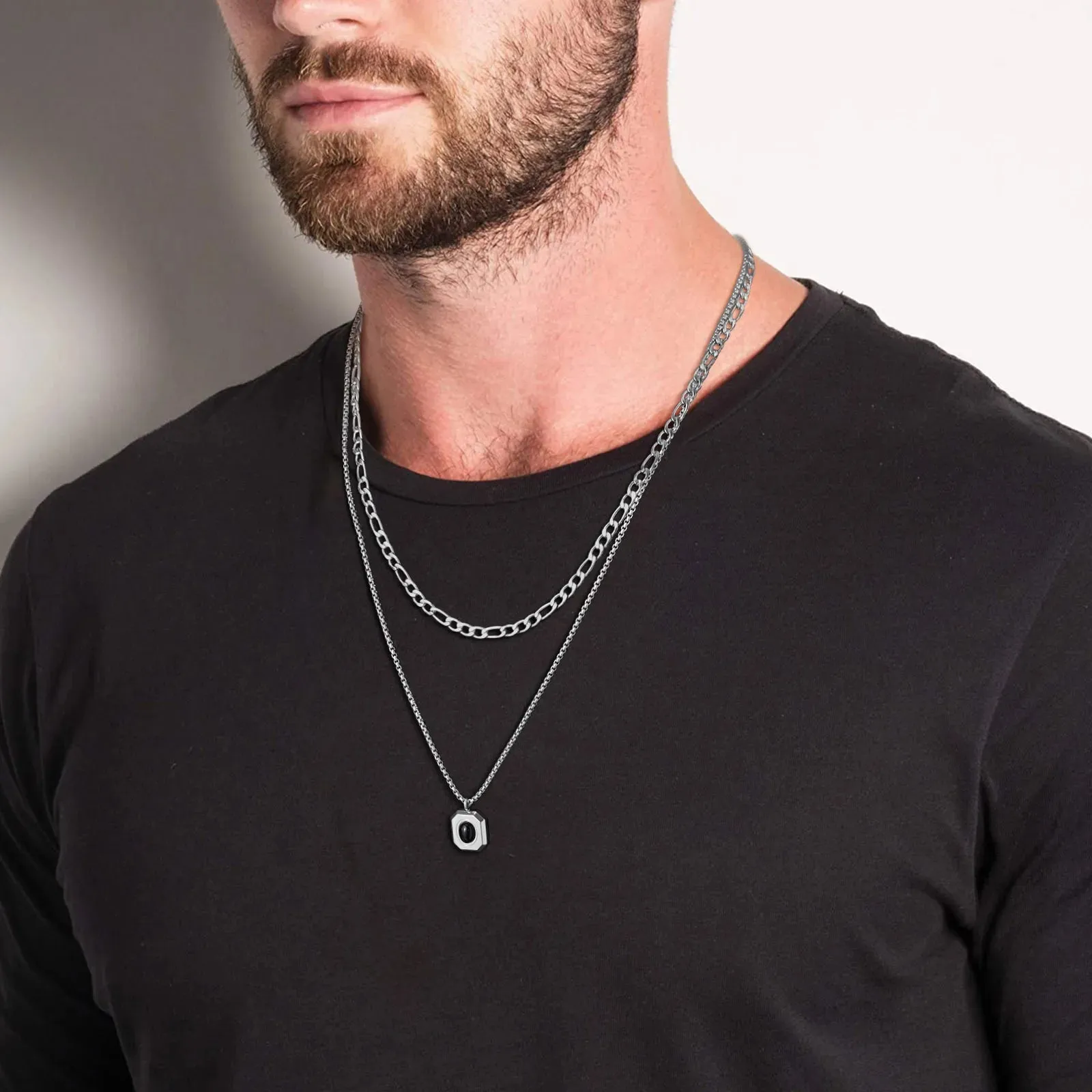 Black Square Necklaces for Men Jewelry, Geometric Pendant
