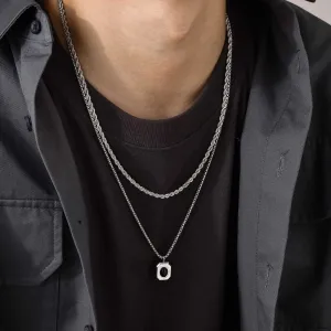 Black Square Necklaces for Men Jewelry, Geometric Pendant
