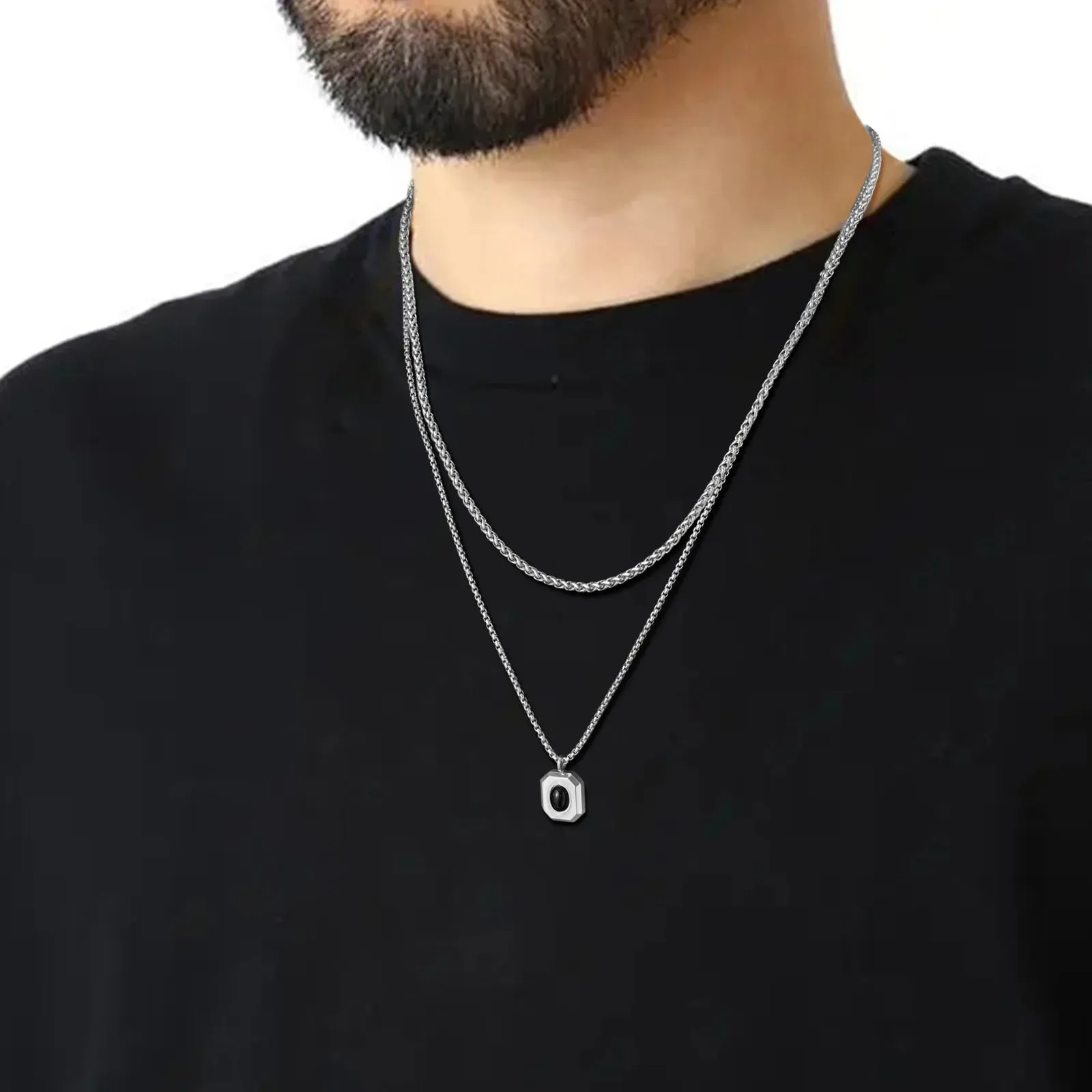 Black Square Necklaces for Men Jewelry, Geometric Pendant