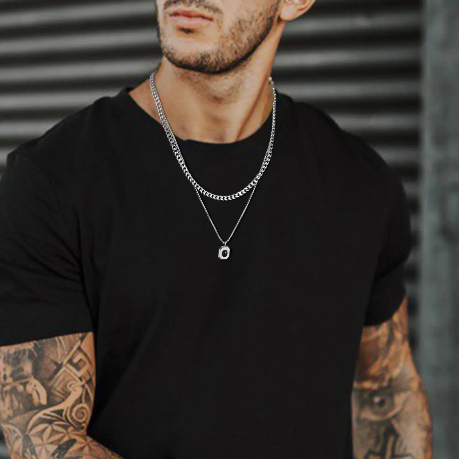 Black Square Necklaces for Men Jewelry, Geometric Pendant