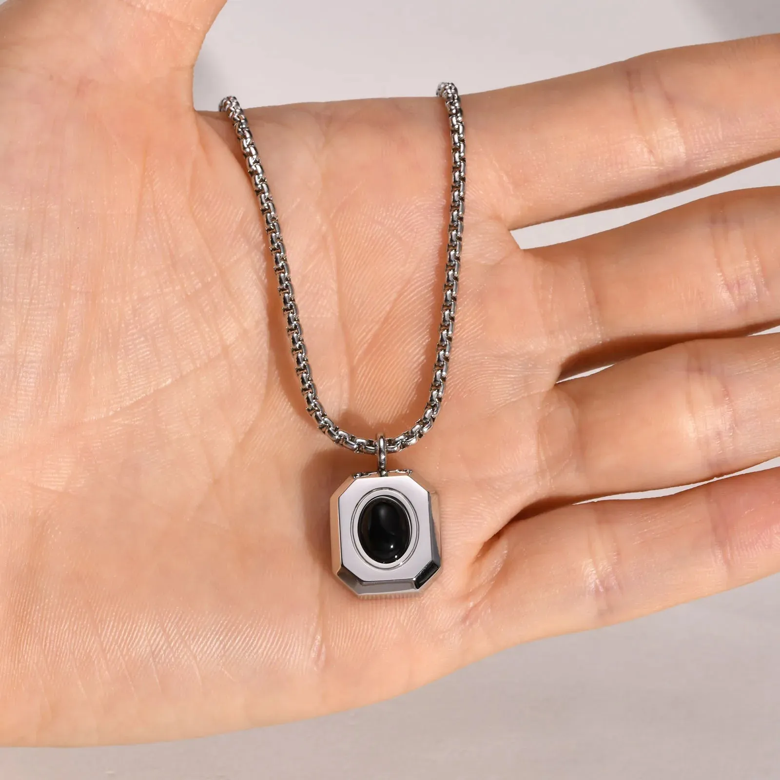Black Square Necklaces for Men Jewelry, Geometric Pendant