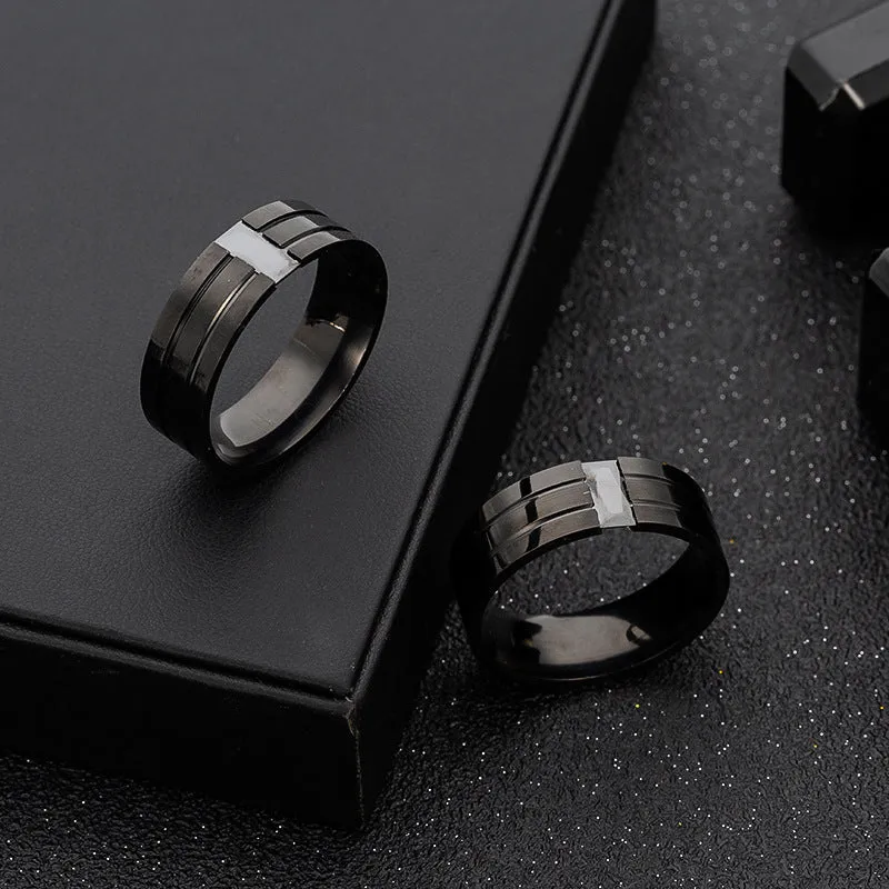 Black Zircon Stainless Steel Men's Ring with Custom Handcrafted Design