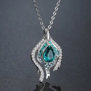 Blue Crystals Pendant Chain Necklace KPN0251
