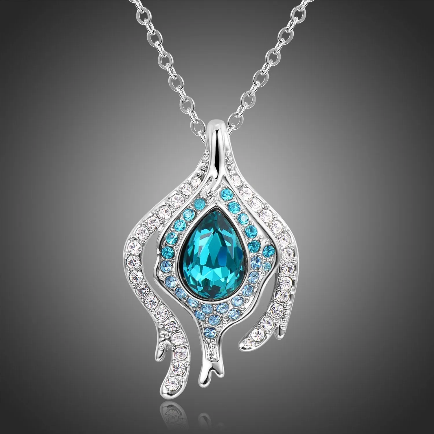 Blue Crystals Pendant Chain Necklace KPN0251
