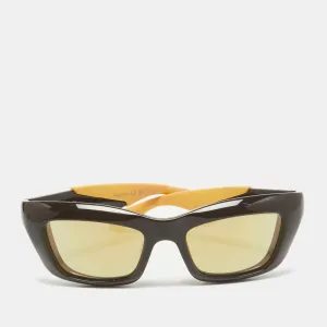 Bottega Veneta Brown/yellow Bv182S Mirrored Rectangle Sunglasses