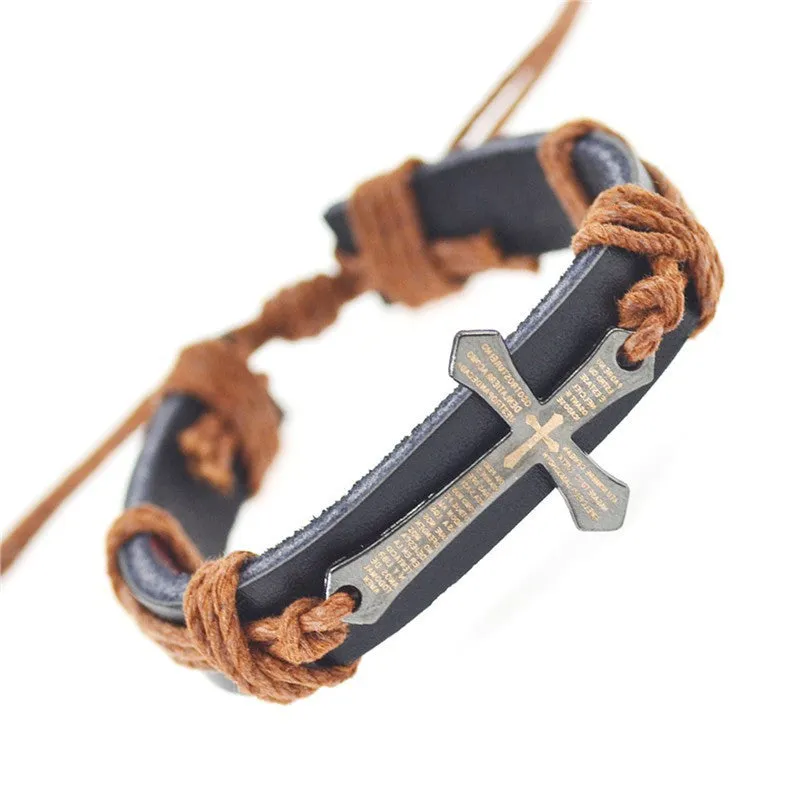 Bracelet For Women Men Jewelry Handmade Braid Genuine Leather bracelet Wrap Charm Cross Bracelets Bangles Fine Jewelry