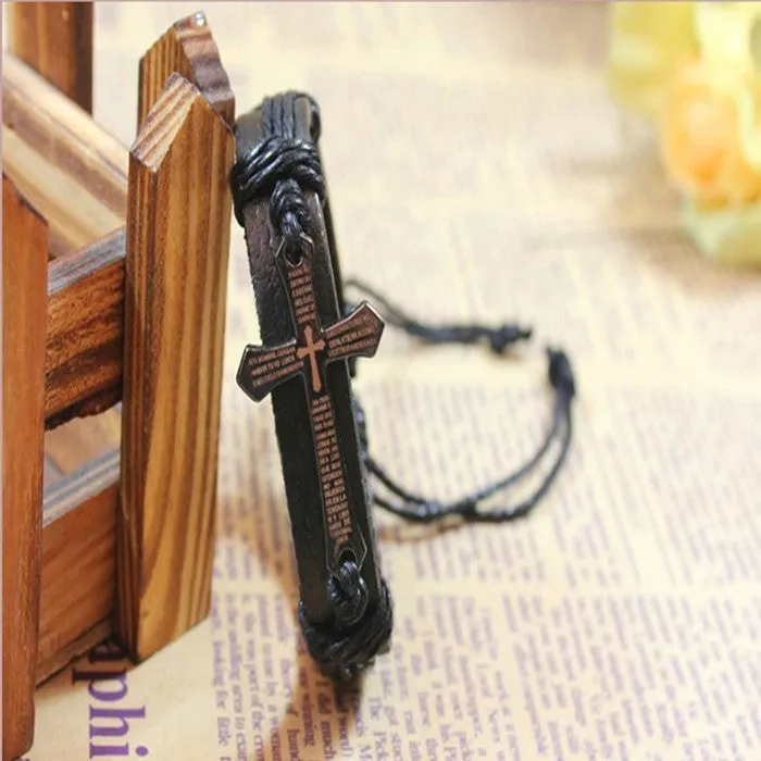 Bracelet For Women Men Jewelry Handmade Braid Genuine Leather bracelet Wrap Charm Cross Bracelets Bangles Fine Jewelry