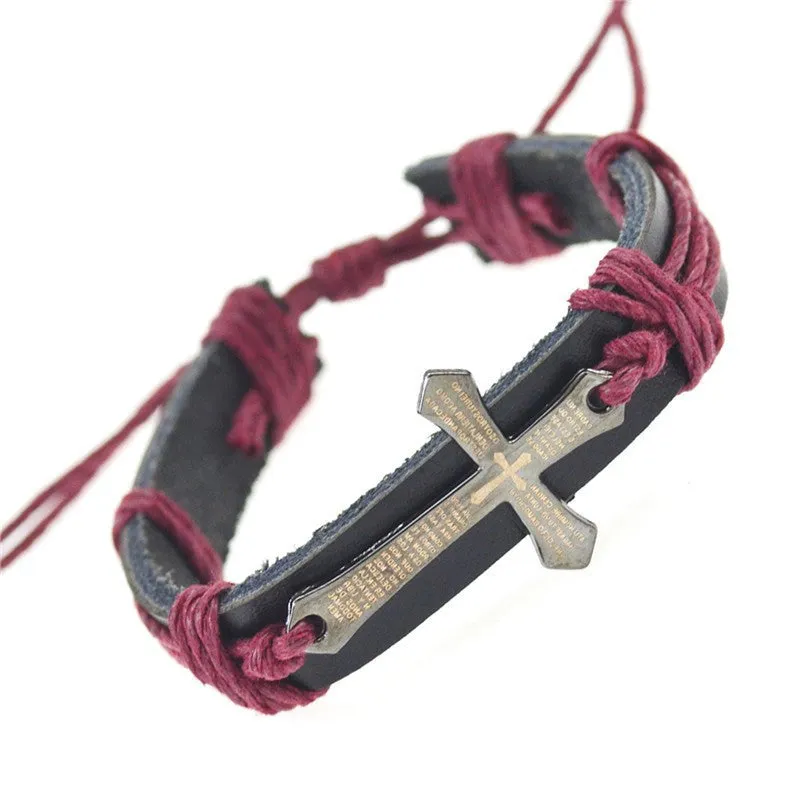 Bracelet For Women Men Jewelry Handmade Braid Genuine Leather bracelet Wrap Charm Cross Bracelets Bangles Fine Jewelry