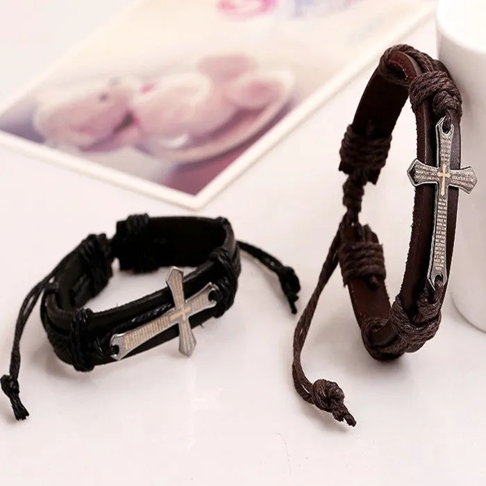 Bracelet For Women Men Jewelry Handmade Braid Genuine Leather bracelet Wrap Charm Cross Bracelets Bangles Fine Jewelry