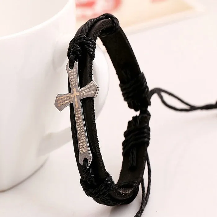 Bracelet For Women Men Jewelry Handmade Braid Genuine Leather bracelet Wrap Charm Cross Bracelets Bangles Fine Jewelry