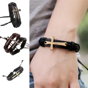 Bracelet For Women Men Jewelry Handmade Braid Genuine Leather bracelet Wrap Charm Cross Bracelets Bangles Fine Jewelry