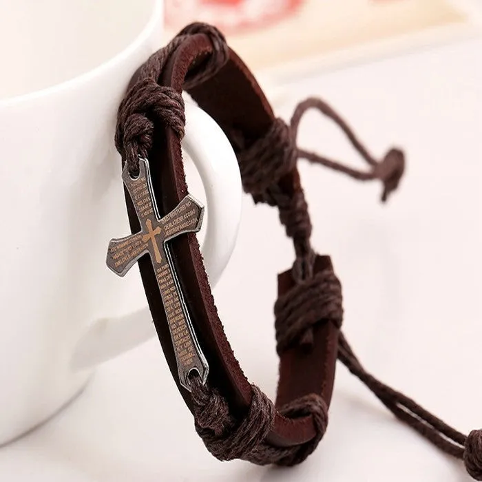 Bracelet For Women Men Jewelry Handmade Braid Genuine Leather bracelet Wrap Charm Cross Bracelets Bangles Fine Jewelry
