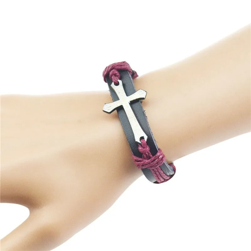 Bracelet For Women Men Jewelry Handmade Braid Genuine Leather bracelet Wrap Charm Cross Bracelets Bangles Fine Jewelry