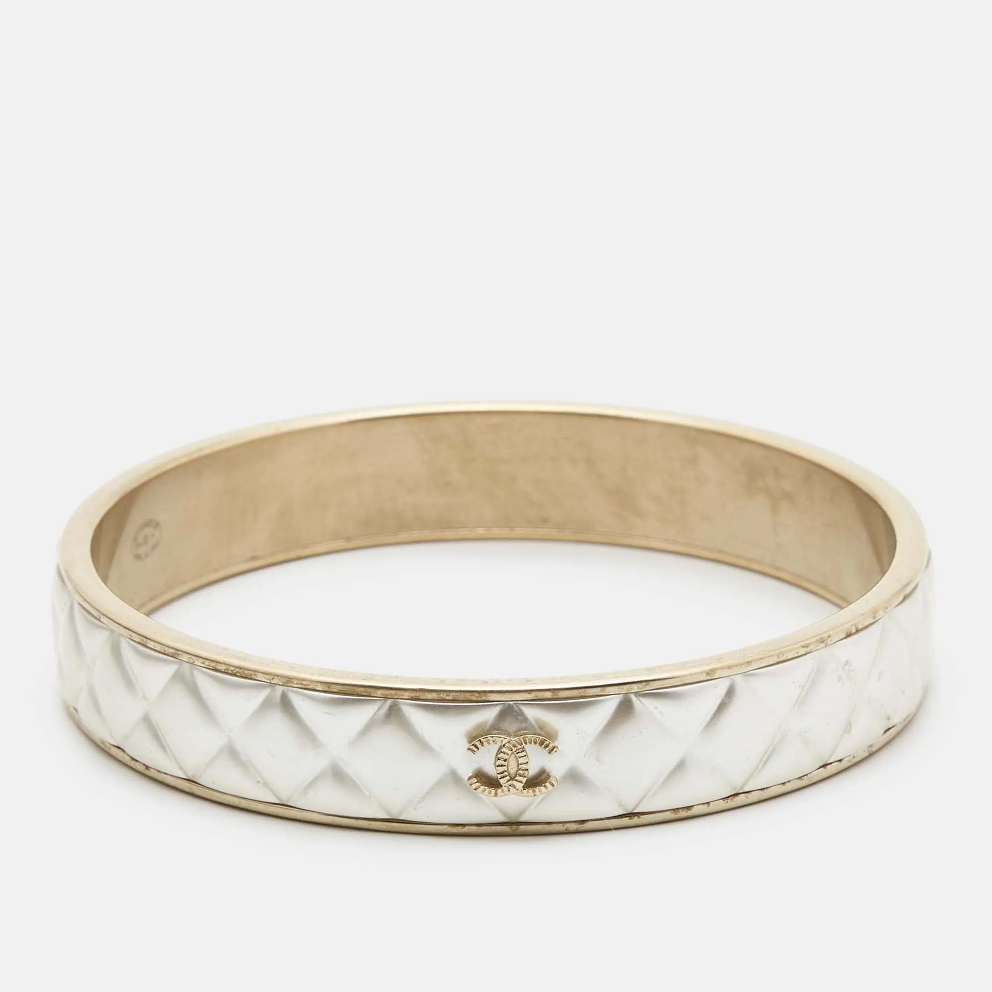 CHANEL CC Composite Gold Tone Bangle Bracelet