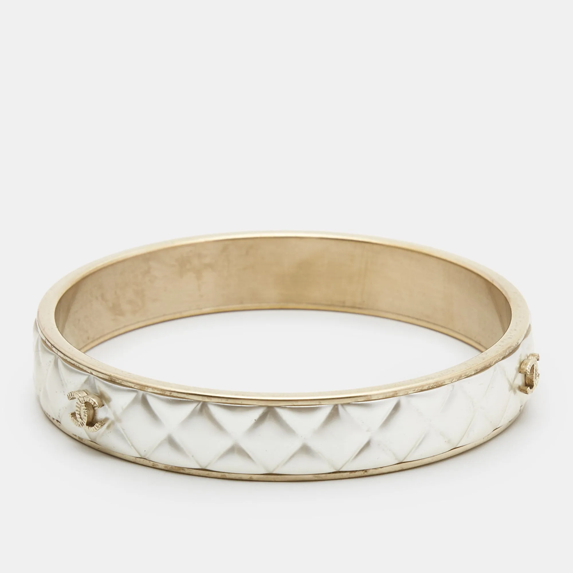 CHANEL CC Composite Gold Tone Bangle Bracelet