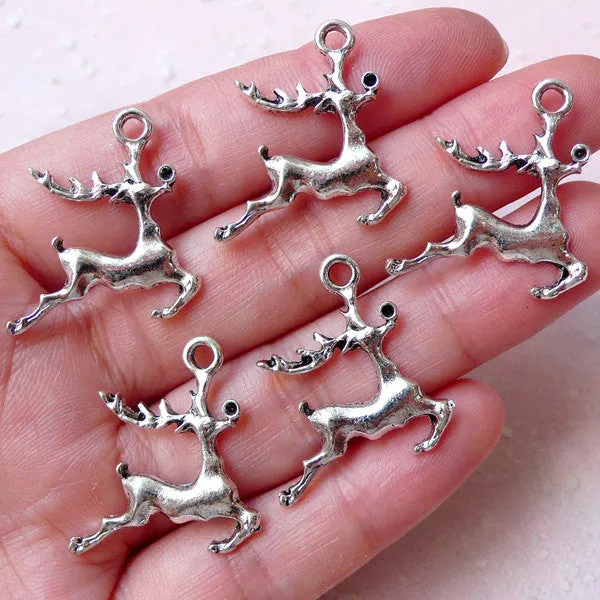 Christmas Reindeer Charms Deer Charm (5pcs / 22mm x 25mm / Tibetan Silver) Animal Jewellery Christmas Favor Charm Wine Glass Charm CHM1174