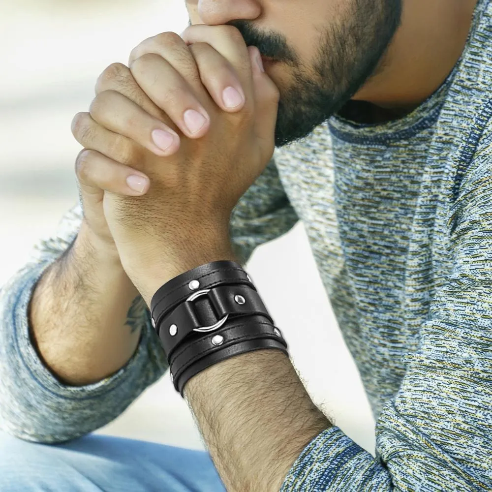 Classic Rock Style Bracelets / Cool Biker Jewelry For Men and Women / Black Adjustable Bracelet