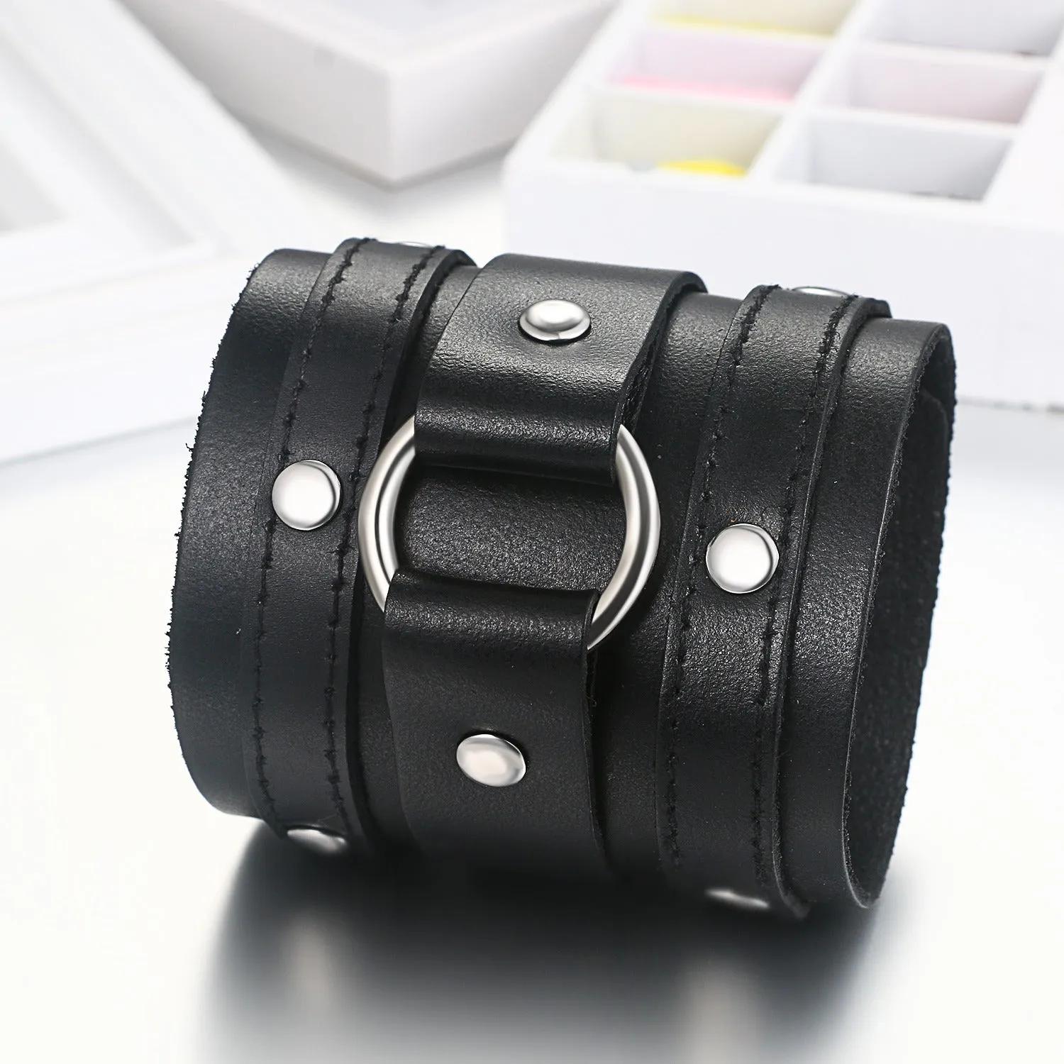 Classic Rock Style Bracelets / Cool Biker Jewelry For Men and Women / Black Adjustable Bracelet