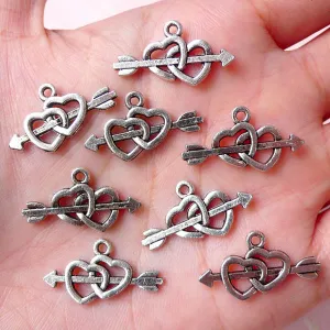 CLEARANCE Valentines Day Charm Heart Arrow Charms Cupid Charm (8pcs / 23mm x 13mm / Tibetan Silver / 2 Sided) Love Charm Wedding Favor Charm CHM1239