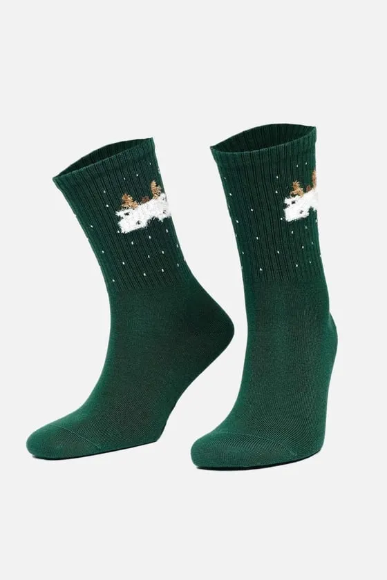 Cotton Single Green Christmas Themed Sock SCB-292