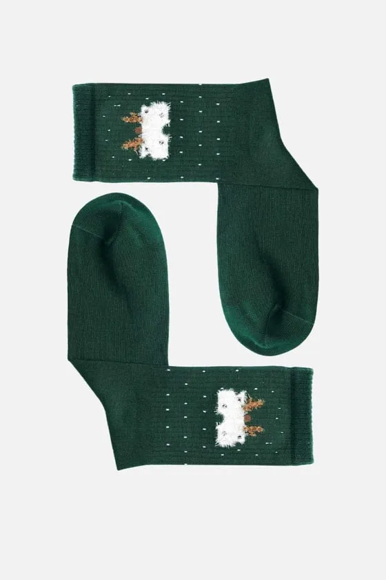 Cotton Single Green Christmas Themed Sock SCB-292