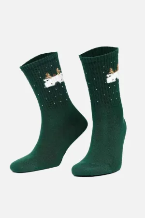 Cotton Single Green Christmas Themed Sock SCB-292