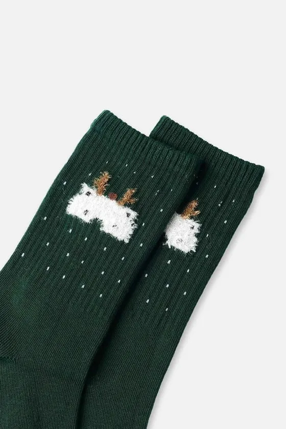 Cotton Single Green Christmas Themed Sock SCB-292
