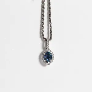 Custom Cut Yogo Sapphire Halo Necklace