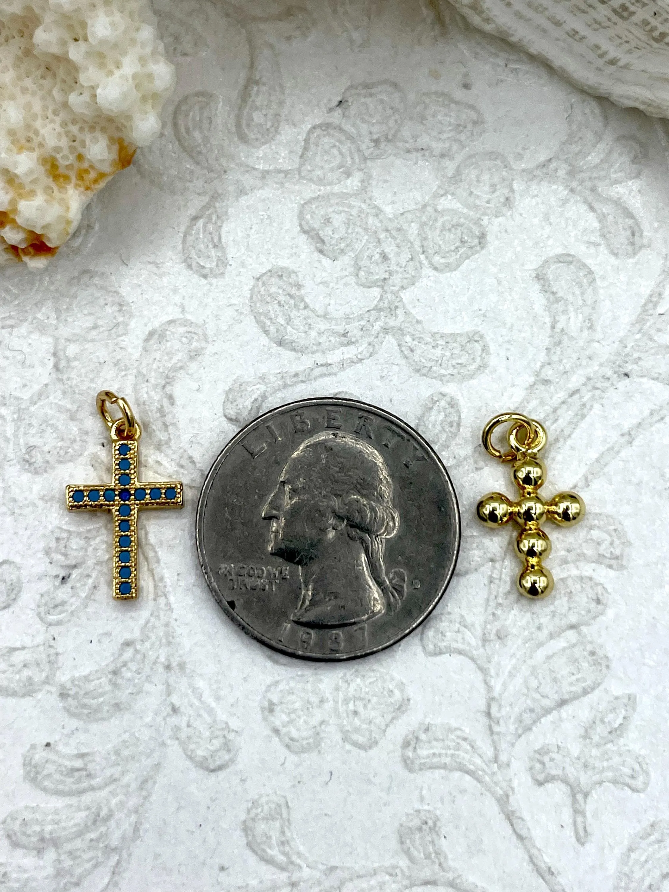 CZ Micro PAVE Gold Cross Charms, 2 Styles, Blue CZ, Gold Plated Brass, Religious Cross Charms, Cubic Zirconia, Plated Brass,Fast Ship