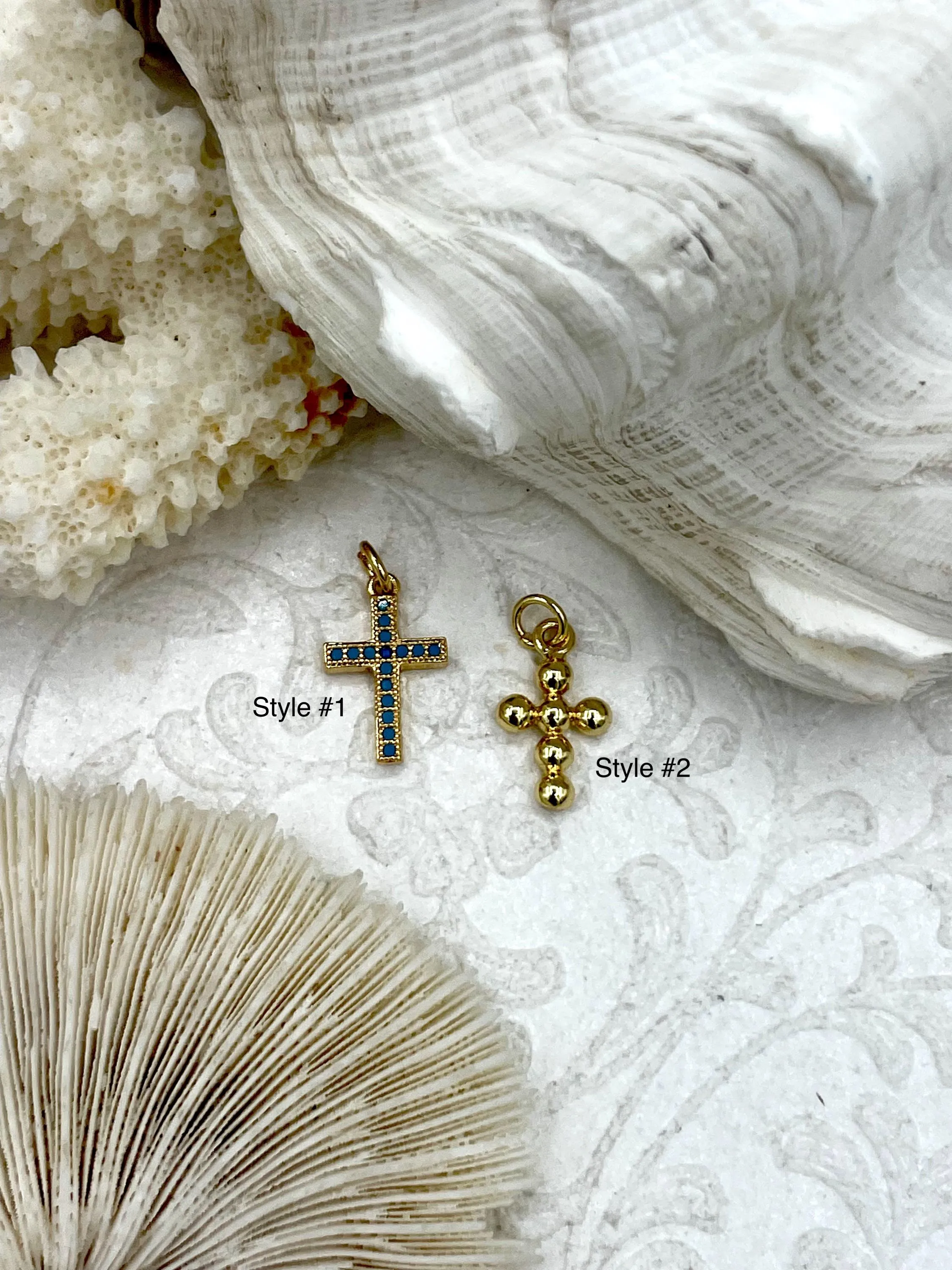 CZ Micro PAVE Gold Cross Charms, 2 Styles, Blue CZ, Gold Plated Brass, Religious Cross Charms, Cubic Zirconia, Plated Brass,Fast Ship