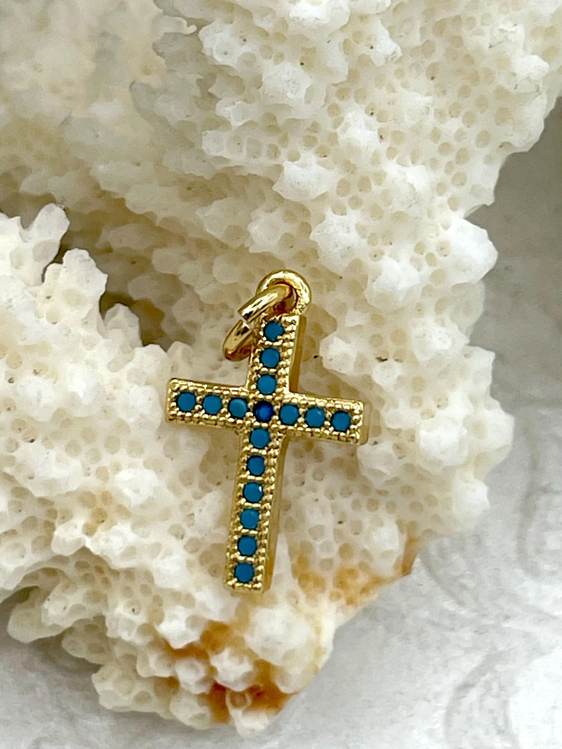 CZ Micro PAVE Gold Cross Charms, 2 Styles, Blue CZ, Gold Plated Brass, Religious Cross Charms, Cubic Zirconia, Plated Brass,Fast Ship