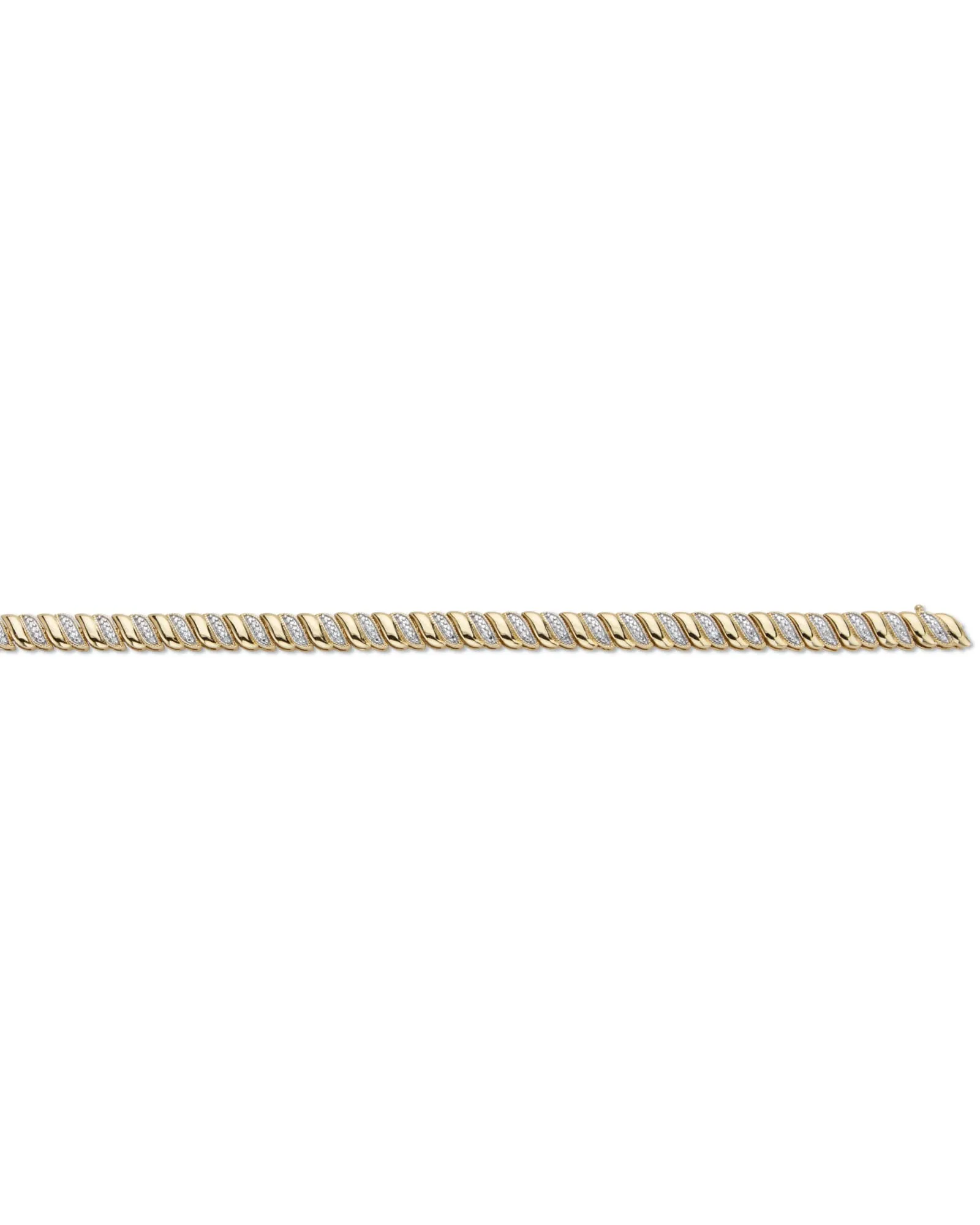 Diamond Accent 18k Gold-Plated Two-Tone S-Link Bracelet 7.25" | White
