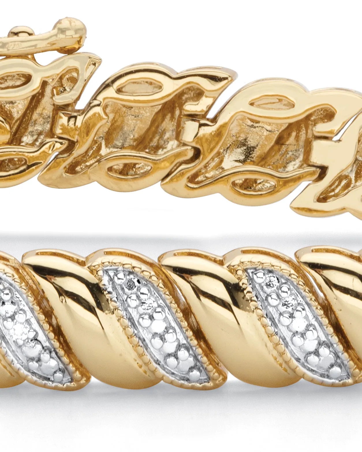 Diamond Accent 18k Gold-Plated Two-Tone S-Link Bracelet 7.25" | White