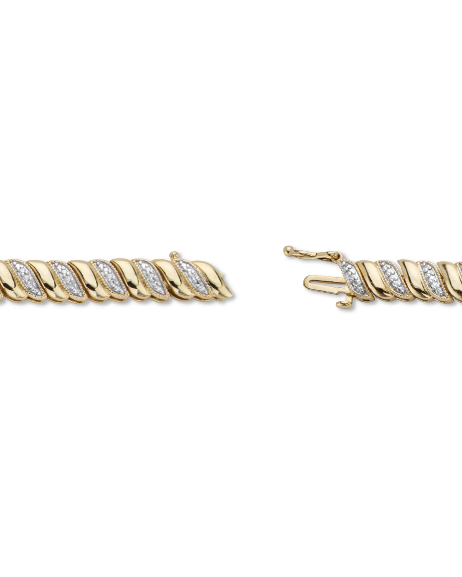 Diamond Accent 18k Gold-Plated Two-Tone S-Link Bracelet 7.25" | White