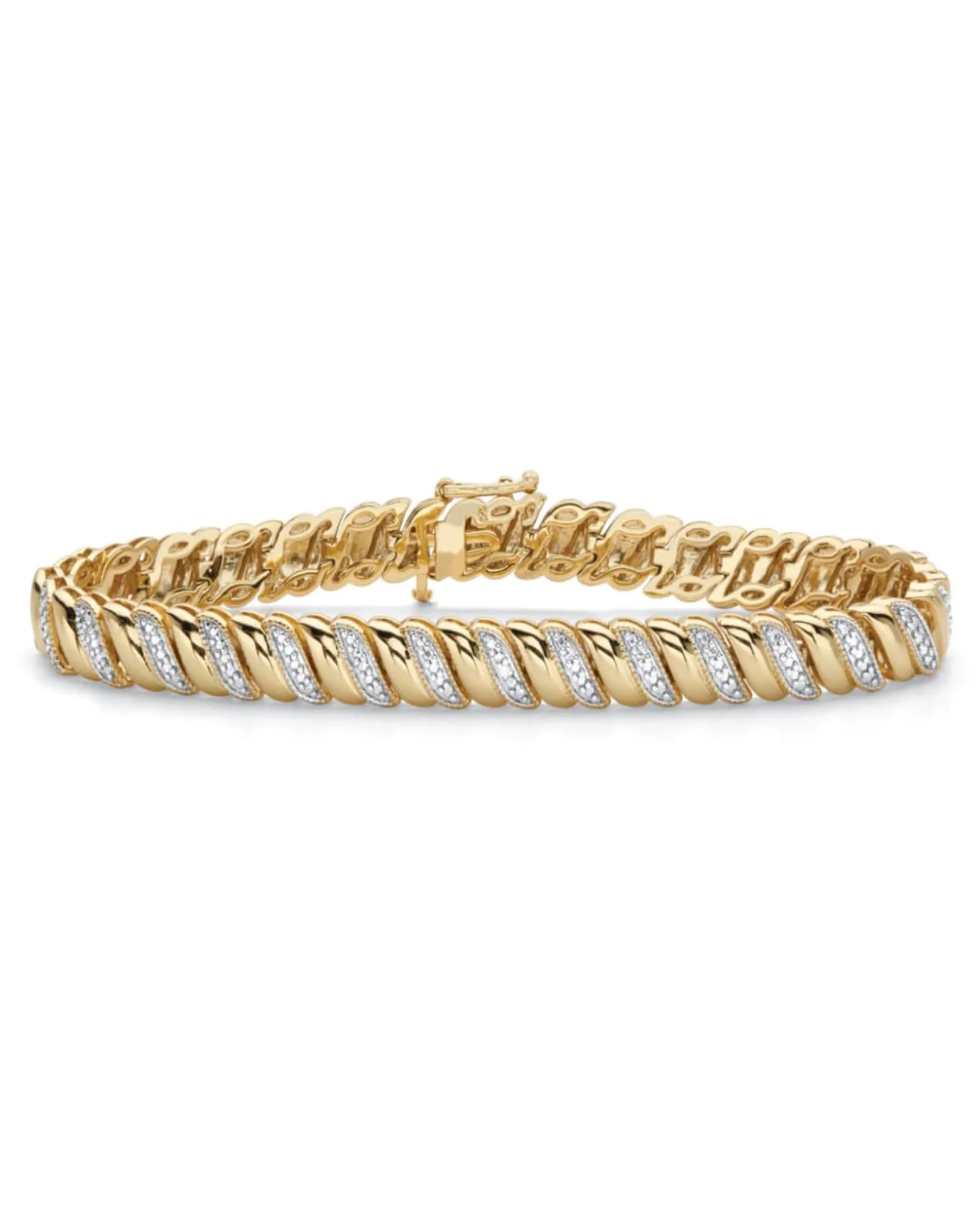 Diamond Accent 18k Gold-Plated Two-Tone S-Link Bracelet 7.25" | White