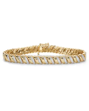 Diamond Accent 18k Gold-Plated Two-Tone S-Link Bracelet 7.25" | White