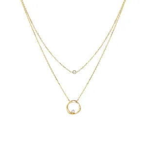 FANCIME Diamond and Circle Layered 14K Yellow Gold Necklace