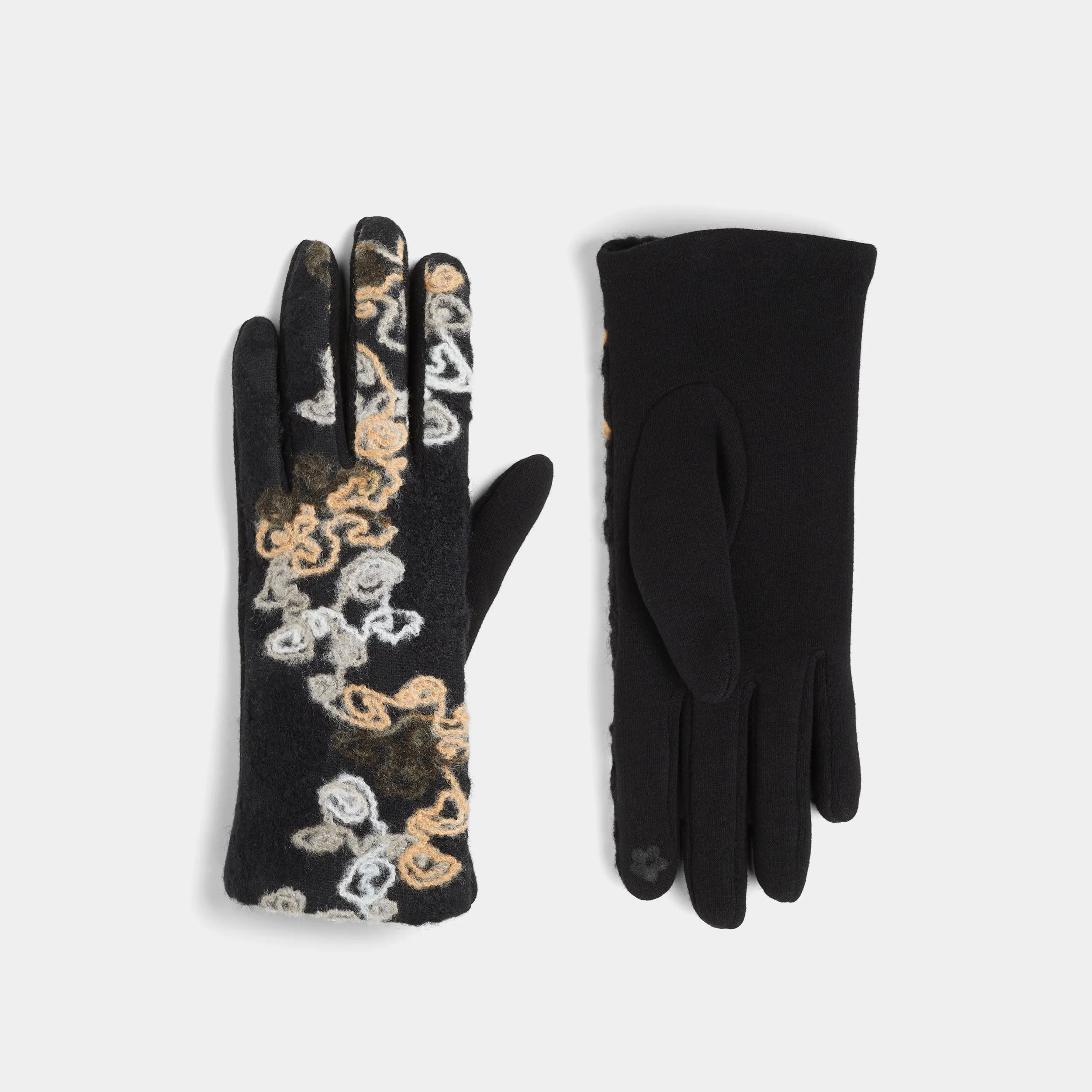 Felted Flower Cascade Touchscreen Gloves - Beige Multi - Final Sale