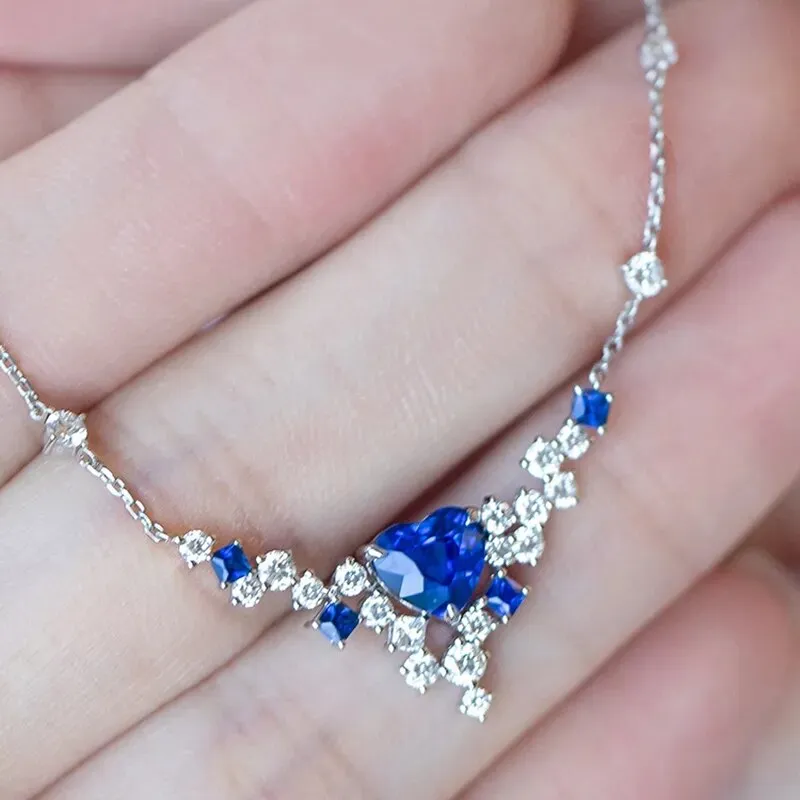 Foydjew New Luxury Artificial Sri Lankan Royal Sapphire Heart-shaped Necklaces